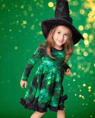 Green Galaxy Elixir | Toddler & Girls Bamboo Ruffle Twirl Dress