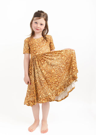 Bamboo Toddler Ruffle Dress for Girls, Children & Kids | Gold Shimmer 7/8 Bamboo Toddler Ruffle Dress for Girls, Children & Kids | Gold Shimmer 7/8