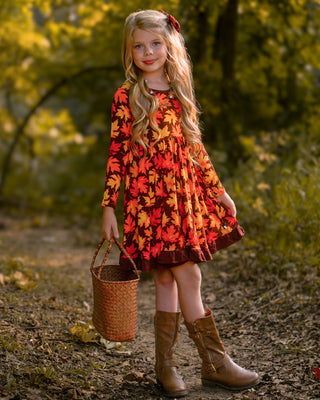 *COMING SOON* Autumn Leaves | Toddler & Girls Bamboo Ruffle Twirl Dress