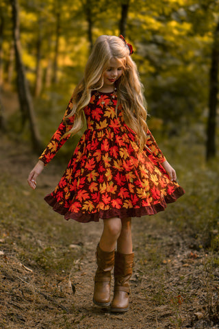 *COMING SOON* Autumn Leaves | Toddler & Girls Bamboo Ruffle Twirl Dress