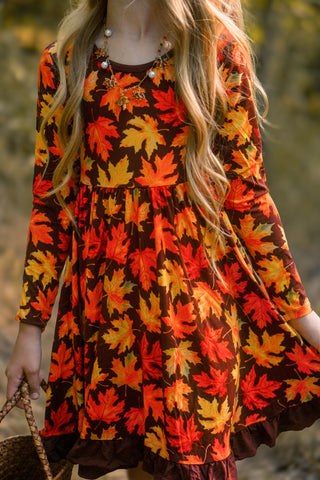 *COMING SOON* Autumn Leaves | Toddler & Girls Bamboo Ruffle Twirl Dress