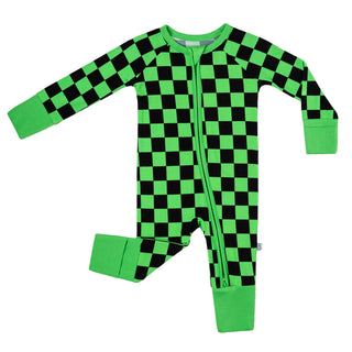 Green Checkers | Convertible Bamboo Zipper Baby Pajamas