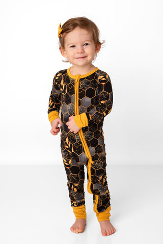 Midnight Honey | Convertible Bamboo Zipper Baby Pajamas