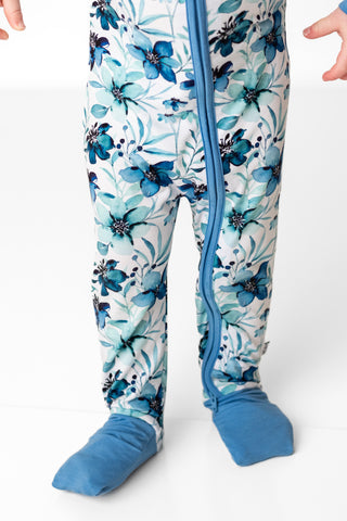 Azure Petals | Convertible Bamboo Zipper Baby Pajamas