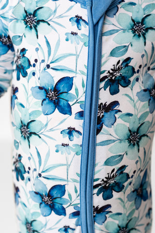 Azure Petals | Convertible Bamboo Zipper Baby Pajamas