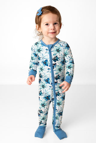 Azure Petals | Convertible Bamboo Zipper Baby Pajamas