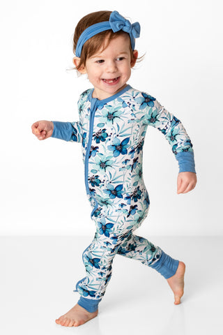 Azure Petals | Convertible Bamboo Zipper Baby Pajamas