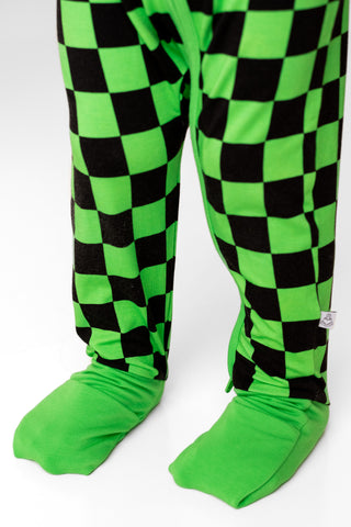 Green Checkers | Convertible Bamboo Zipper Baby Pajamas