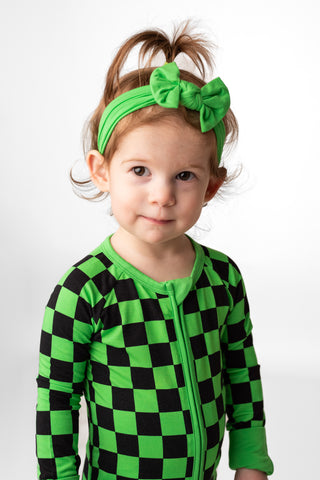 Green Checkers | Convertible Bamboo Zipper Baby Pajamas