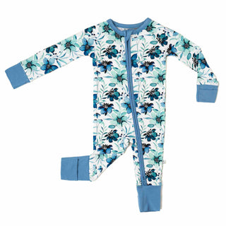 Azure Petals | Convertible Bamboo Zipper Baby Pajamas