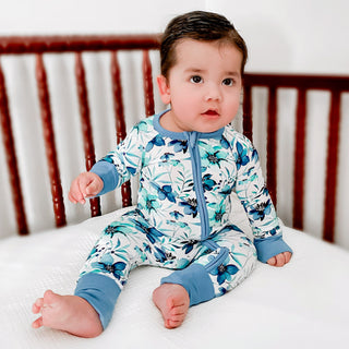 Azure Petals | Convertible Bamboo Zipper Baby Pajamas