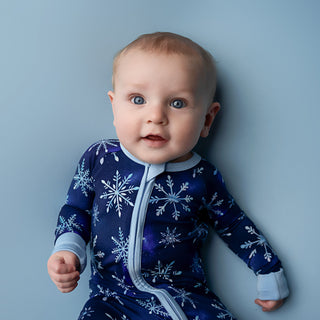 Icy Snowflakes | Convertible Bamboo Zipper Baby Pajamas
