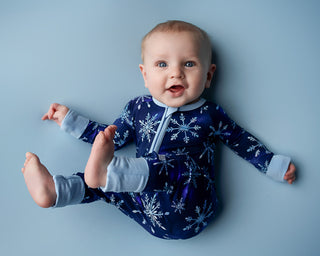 Icy Snowflakes | Convertible Bamboo Zipper Baby Pajamas