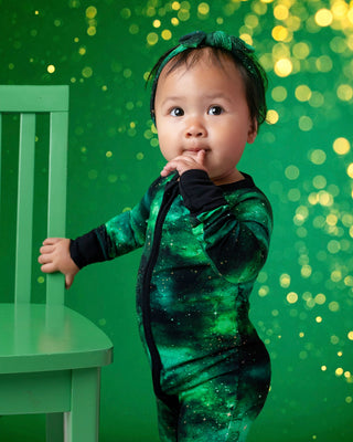 Green Galaxy Elixir | Convertible Bamboo Zipper Baby Pajamas