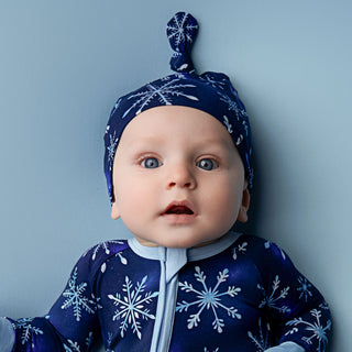 Icy Snowflakes | Bamboo Newborn Baby Knotted Hat