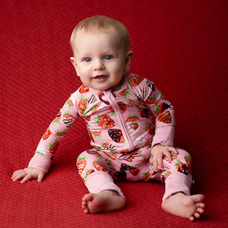 Sweet Strawberries | Convertible Bamboo Zipper Baby Pajamas