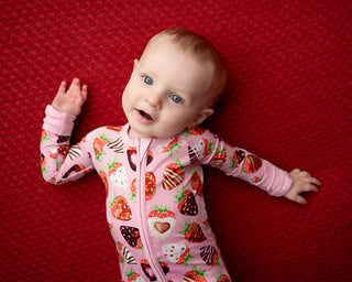 Sweet Strawberries | Convertible Bamboo Zipper Baby Pajamas