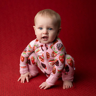 Sweet Strawberries | Convertible Bamboo Zipper Baby Pajamas
