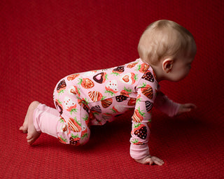 Sweet Strawberries | Convertible Bamboo Zipper Baby Pajamas