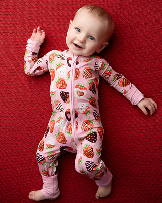 Sweet Strawberries | Convertible Bamboo Zipper Baby Pajamas