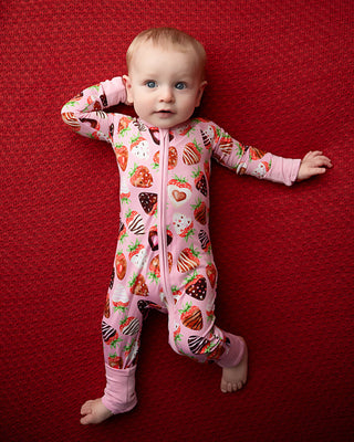 Sweet Strawberries | Convertible Bamboo Zipper Baby Pajamas