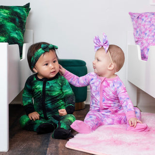 Green Galaxy Elixir | Convertible Bamboo Zipper Baby Pajamas