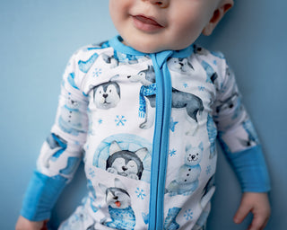 Arctic Huskies | Convertible Bamboo Zipper Baby Pajamas
