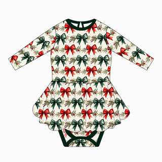*PRE-ORDER* Christmas | Yuletide Bows | Bamboo Baby Bodysuit Dress *EST SHIP NOV*