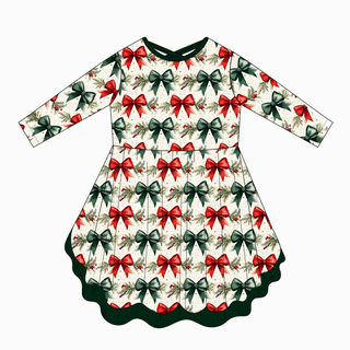 *PRE-ORDER* Christmas | Yuletide Bows | Bamboo Ruffle Twirl Dress *EST SHIP NOV*