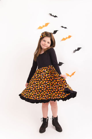 Halloween | Candy Corn | Bamboo Ruffle Twirl Dress
