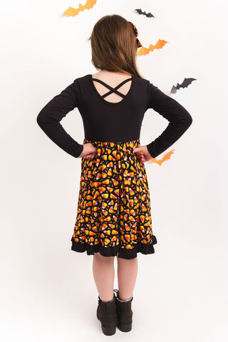 Halloween | Candy Corn | Bamboo Ruffle Twirl Dress