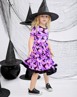 Halloween | Starry Witch Hats | Bamboo Ruffle Twirl Dress