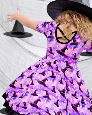 Halloween | Starry Witch Hats | Bamboo Ruffle Twirl Dress