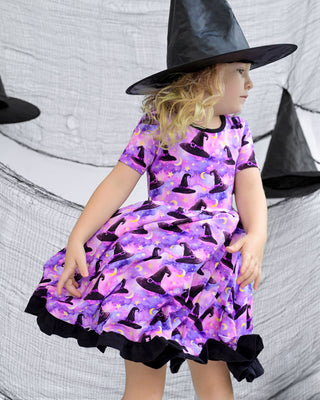 Halloween | Starry Witch Hats | Bamboo Ruffle Twirl Dress