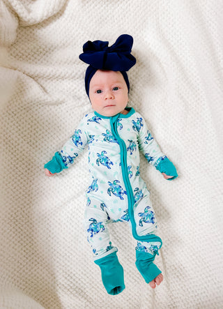 Sea of Turtles | Convertible Bamboo Zipper Baby Pajamas