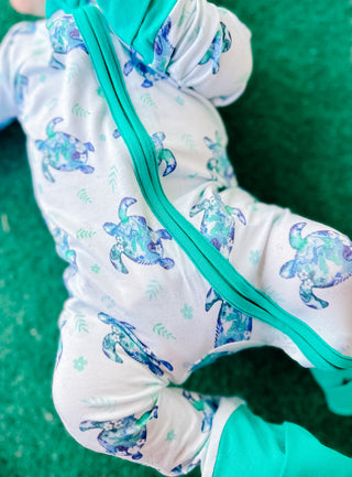Sea of Turtles | Convertible Bamboo Zipper Baby Pajamas