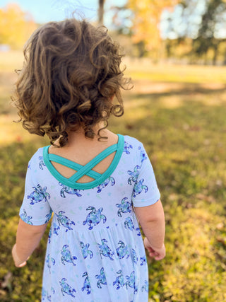 Sea of Turtles | Toddler & Girls Bamboo Ruffle Twirl Dress