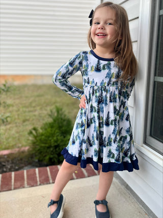 Winter Trees | Toddler & Girls Bamboo Ruffle Twirl Dress
